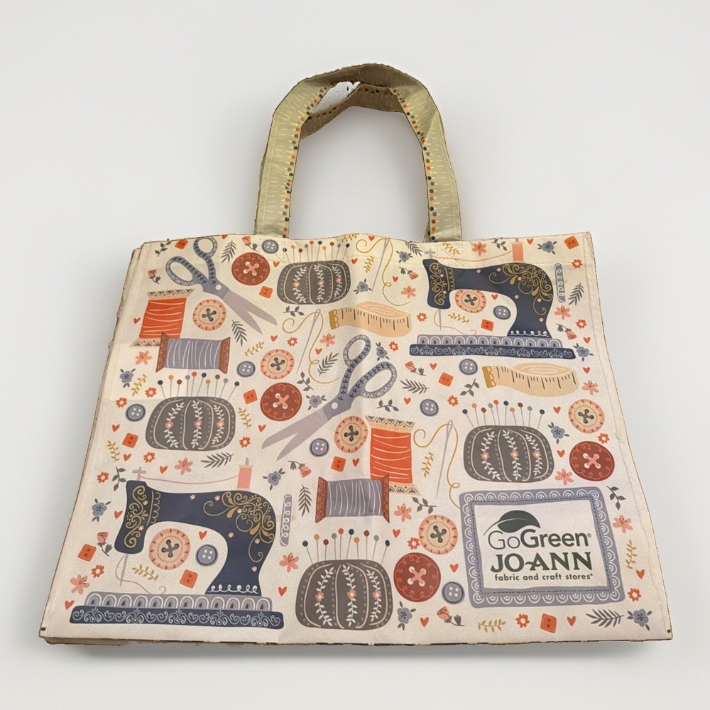 Joann Fabrics Go Green Reusable Shopping Bag Sewing Pin Cushion Print NWT